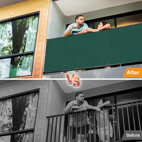 LOVE STORY 3 x10 Dark Green Waterproof Balcony Privacy Screen Cover - Opaque Fence Covering Privacy, 100% Polyester Fabric, UV Protection Shield for Apartment Railing,Outdoor Patio, Deck, Porch - color: Dark Green, size: 0 3' x 1 0' -PES