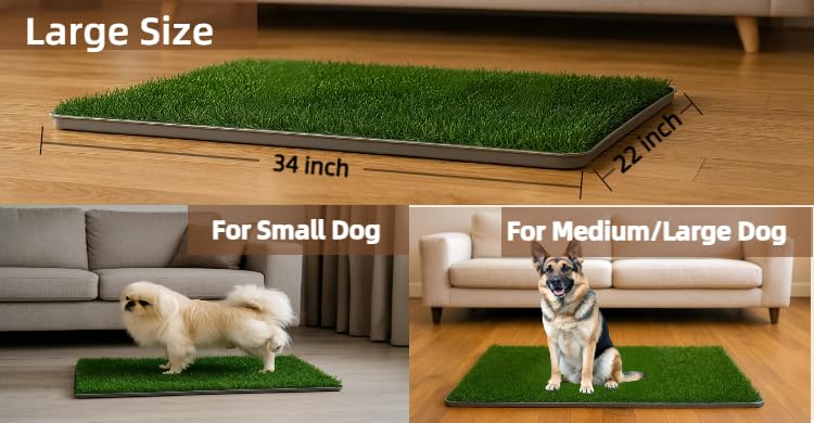 Large Dog Grass Pad with Tray, 34x22 Inch Puppy Potty Training System with Artificial Grass & Pheromone Pee Pad, Non-Slip Silicone Base for Easy-Clean Indoor Outdoor Use
