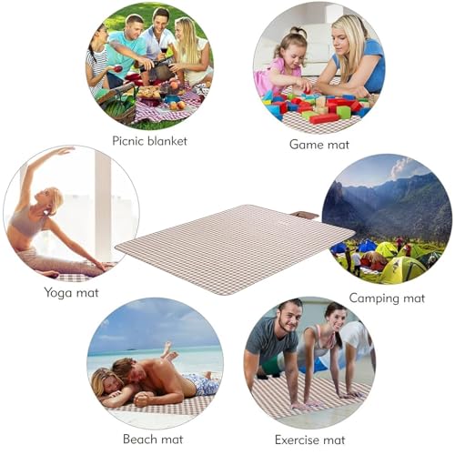 HX&OD Picnic Blanket Outdoor Extra Large Picnic Mat 80"X60" Camping Blanket Beach Blanket Foldable Waterproof Sand Mat Hiking Travel Family Concerts(Brown) - color: Brown, size: 80”x 60”