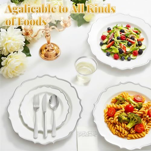 175 Plastic Dinnerware Set Silver Disposable Dinnerware Set for 25 Guests Include 50 Plastic Plates,25 Silverware Set 25 Cups and 25 Napkins for Party Wedding Thanksgiving - color: Silver