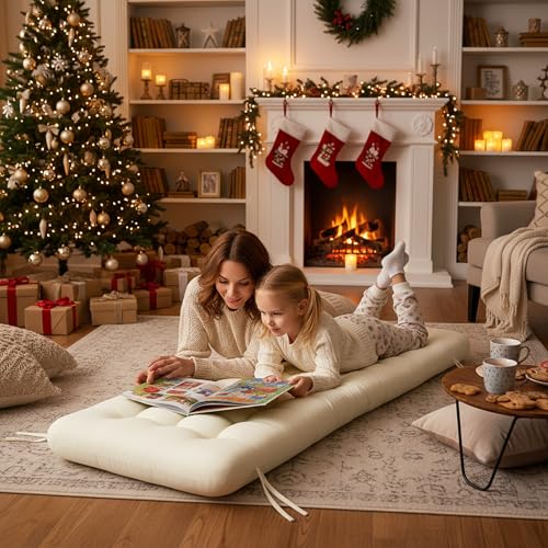 Vercraft Long Floor Cushion Large Floor Cushion with Brushed Cotton 74.8 x 27.5 x 3.15 in Jumbo Lounger Pillow for Outdoor Indoor Bay Window Meditation Yoga Reading Sleeping(1 Pc,Cream White) - color: Cream White