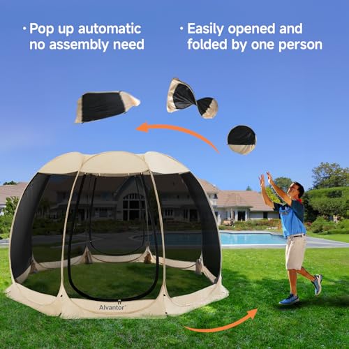 Alvantor® Screen House Room Camping Tent Outdoor Canopy Pop Up Sun Shade Shelter 8 Mesh Walls Not Waterproof Beige 12'x12' Patent Pending - color: Beige, size: 12'x12'