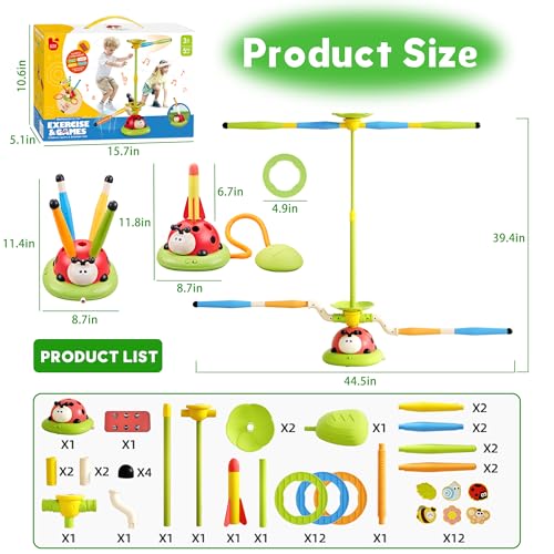 5 in 1 Musical Jump Toys, Toss Ring Game Stomping Launch Rocket Launcher for Kids, Obstacle Avoidance & Jump Squating Toy Games Remote Control Outdoor & Indoor Toys for Ages 4-8 8-13