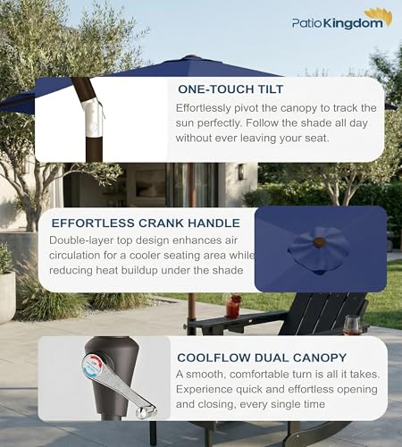 PatioKingdom 10FT Patio Umbrella with Push Button Tilt and Crank, Outdoor Market Umbrella with 8 Fiberglass Ribs, UV Protection Table Umbrella for Pool,Backyard,Garden,Deck - color: Navy, size: 10FT