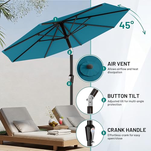 AreShark 9 FT Patio Umbrella for Outdoor, Outdoor Table Umbrella with Push Button Tilt and Crank, Outdoor Patio Umbrellas with 8 Sturdy Ribs for Market, Garden, Pool (Lake Blue) - color: Lake Blue, size: 9ft
