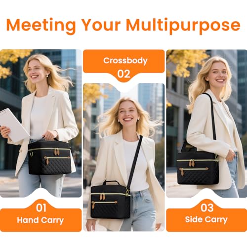 Tenot Insulated Lunch Box for Women Reusable, Leak Proof Cooler Lunch Bag Women for Work Stylish Quilted Lunch Tote Bag for Adult Picnic Travel Hiking Black - color: Black