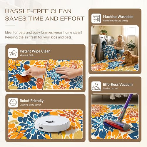 HUGEAR Floral Textured Weave Indoor Outdoor Area Rug 5X7 Washable High Traffic Stain Resistant Non Slip Durable Carpet for Livingroom Patio Deck Balcony Courtyard (Colorful, 5' x 7') - color: Multi Floral / Colorful, size: 5'x7' (Rectangular)