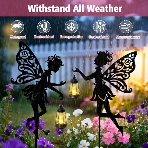 2 Pack Solar Fairy Garden Statues Outdoor Decor, Mother's Day Gift Ideas for Gardening Mom Grandma Birthday, Metal Fairy Figurine Light Stake Housewarming Ornament for Patio Lawn Yard Pathway - color: Fairy-Warm White-2 Pack