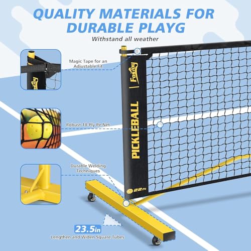 Pickleball Net Set with 4 Fiberglass Paddles, Portable Pickleball Set with 4 Fiberglass Paddles, 6 Balls & Carry Bag, Easy Setup for Driveway, Garage, Kids & Adults - style: 22ft & 11ft Net With 4 Fiberglass Paddles
