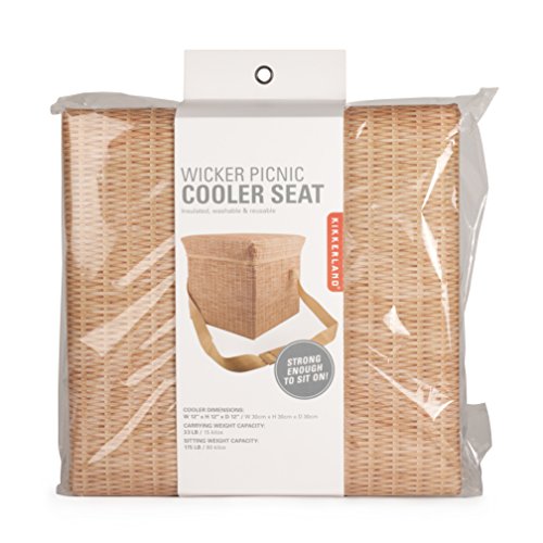 Kikkerland Insulated Collapsible Portable Wicker Picnic Hamper Basket Cooler Seat Carrying Strap for Picnics, Parties and BBQs