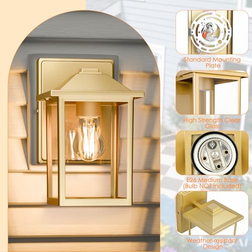 MATAMEYE Outdoor Wall Lantern, Exterior Waterproof Wall Sconce Light Fixture, Gold Front Door Mounted Lighting with Glass, Anti-Rust Porch Lamp - color: Gold, size: 8.08 inch