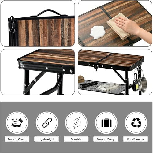 Folding Picnic Table 3ft Portable Camping Table with Adjustable Heights Lightweight Aluminum Foldable Small Card Table for Outdoor Indoor Camp Backyard BBQ - color: Wood Grain Pro Max 35.4”x 15.8”