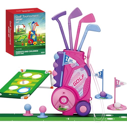 Toddler/Children Golf Set for Kids Ages 2,3,4,5 Years Old – Fun Indoor & Outdoor Golf Toy with Cart, 4 Clubs, 8 Balls & 2 Practice Holes – Sports Kit for Boys and Girls (Pink)