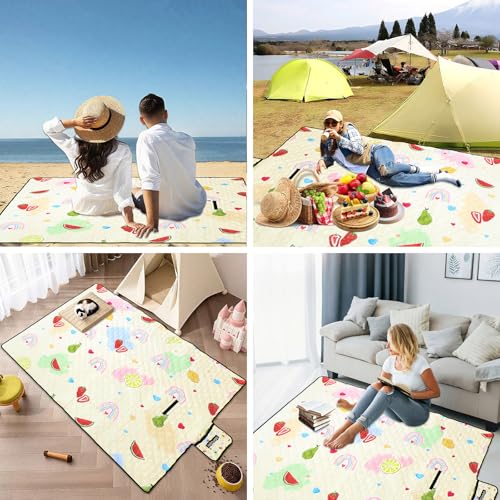 Cute Large Picnic Blanket 79"X60" Waterproof Outdoor Picnic Beach Mat Rug Sand Proof Foldable Compact & Portable Cozy Blanket for Camping Lawn Grass Hiking Concerts Tent Indoor Play Mat, Fruit & Heart - color: Fruit