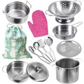 Cookware Pots and Pans Play Set with Cooking Mini Stainless-Steel Kitchen Cooking Utensils Toys,Pretend Toys for Kids, Educational＆Development Toy Kitchen Playset Accessories for Kids