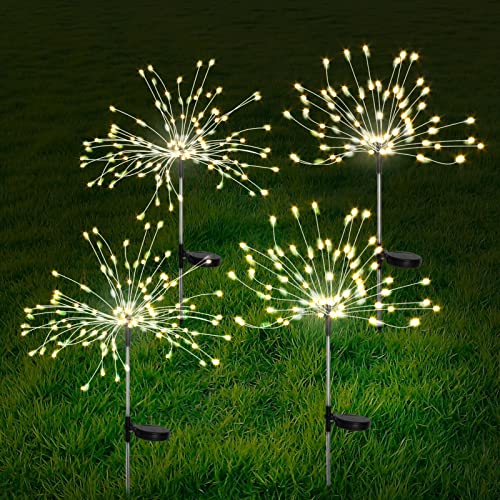 FOOING 4 Pcs Solar Garden Lights Solar Firework Lights, 480 LED Solar Powered String Light 2 Modes Twinkling Solar Lights for Garden, Wedding, Party, Patio(Warm White), 100182987 - style: 4 pcs-120