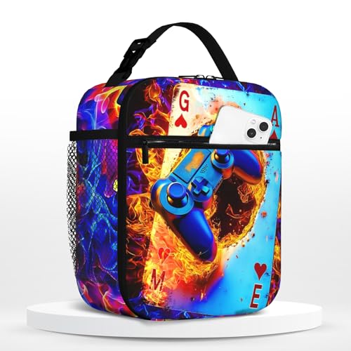 Cool Gamepad Lunch Box for Boys Video Game Lunch Bag for Kids Gamepad Insulated Lunch Bag Reusable Cool Game Lunch Box With Adjustable Shoulder Strap, Lunch Tote Bag For boys 8-12 teenager - color: Poker cards game