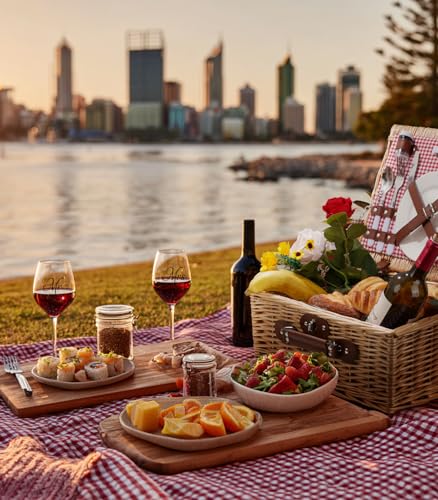 Picnic Basket for 2 with Waterproof Picnic Blanket, Wicker Picnic Set Kit with Cooler for Beach, Insulated Picnic Baskets, Bridal Shower Gift Wedding Gifts with Mr Mrs Wine Glasses and Greeting Card - color: Wedding Gift Style Red and White