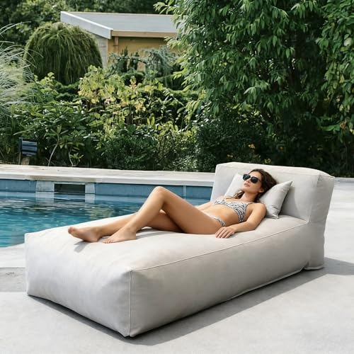 Outdoor Bean Bed Chair Sun Lounger, Outdoor Couch Sofa for Patio & Pool, Foam Filling Day Bed Furniture, Comfy Lazy Sofa for Outside, Water-Resistant Seating (Light Gray, 70'' L) - color: Light Gray, size: 70'' L Standard Back