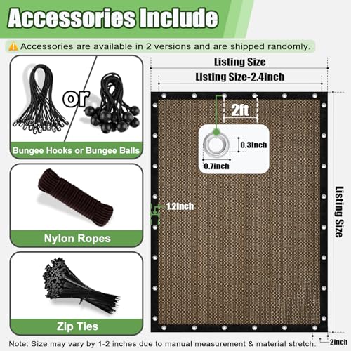90% Outdoor Sun Shade Cloth, 6'×12' Pergola Shade Cover with Grommets, Privacy Screen Sunshades for Patio Garden Backyard Plant, Mocha