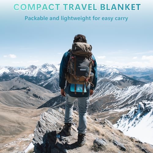 Camping Blanket, Waterproof Outdoor Blankets for Sleeping Packable Ultralight Puffy Camping Quilt for Hammock Hiking Picnic Stadium Beach Cold Weather 55"x78.8" - color: Cyan Mountain Blanket