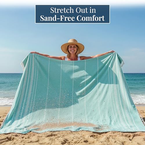 LANE LINEN Beach Towels Oversized - Beach Supplies, Turkish Beach Blanket with Lightweight Sand-Free Feel – 82"x82", Perfect for Poolside Lounging & Park Picnics – Hunter Green - color: 13: Hunter Green, size: Beach Blanket (80" x 80")