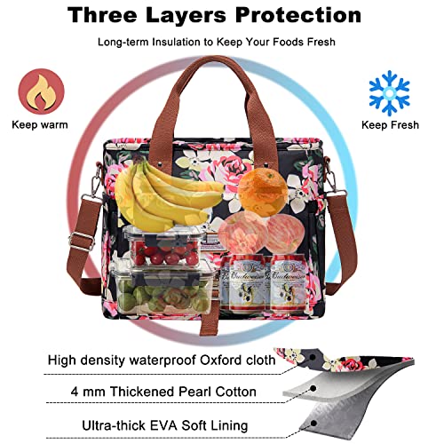 Weitars Lunch Bag for Women,Leak Proof Lunch Box for Work,Insulated Large Lunch Tote Bag with Removable Shoulder Strap, Lunch Bag For Picnic Hiking - color: Peony