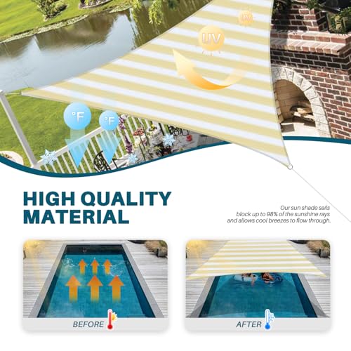 Coarbor 2' x 2' x 2' Sun Shade Sail Canopy Sunshade Outdoor Heavy Duty Triangle Fabric Cloth Screen for Patio Garden Yard Deck Pergola Canopy (Beige White Strip) - color: Beige White, size: 2'x2'x2'