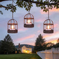 Solar-Hanging-Lanterns-Outdoor-Waterproof, Rust Birdcage Style Candle Holders with Flickering Solar Tea Lights for Backyard Patio Garden Fence Tree Decoration (3)