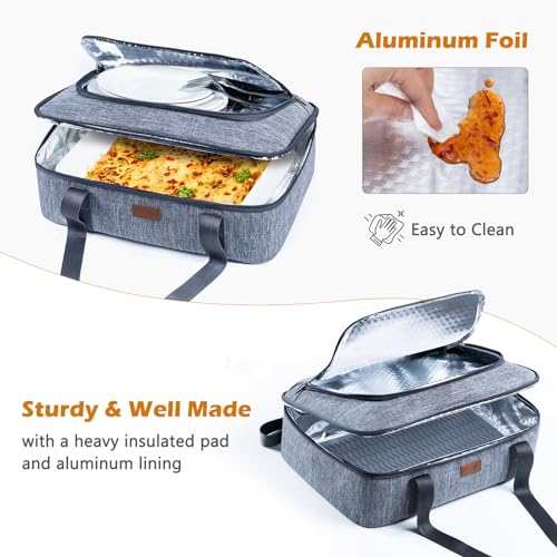 BAGSPRITE Insulated Casserole Carrier for Hot or Cold Food with Heat-resistant Mat, Casserole Dish Carrier Insulated Food Carrier, Hot Food Carrier, Foil Pan Carrier Fits 9" x 13" Baking Dish - color: Grey, size: Style A