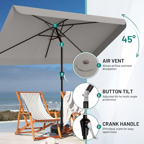 AreShark 6.5 x 10 FT Rectangular Valance Patio Umbrella, Outdoor Umbrella with Tilt and Crank, Market Table Umbrellas W/ 6 Ribs UV Protection for Garden, Deck, Backyard and Pool, Foggy Gray - color: Foggy Gray, size: 6.5x10 FT