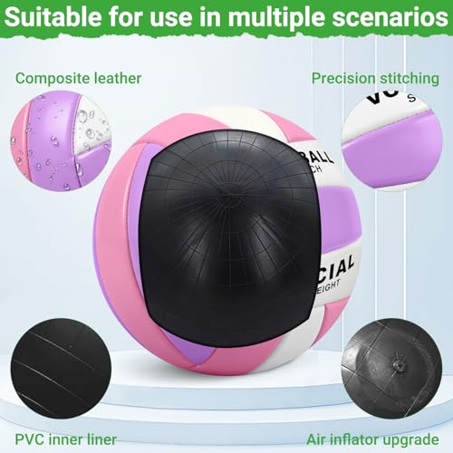 6 Pack Volleyballs Official Size 5, Waterproof Soft Volleyball With Pump and Net Bag for Indoor Outdoor Beach Pool Water Gym Training - Competition Volley Ball for Training Match for Beginner - color: Pink-Purple-White