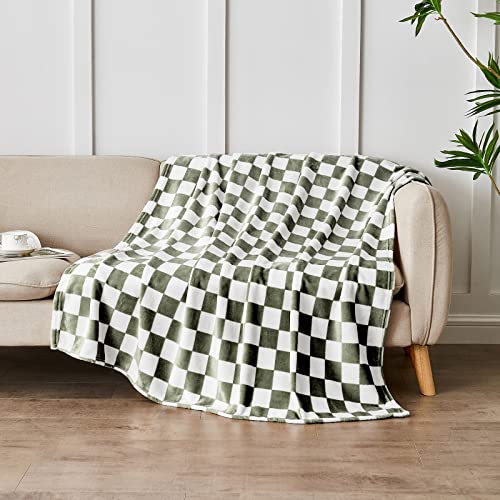 Edenleaf Checkered Blanket Flannel Throw Blankets Soft Cozy Checkered Grid Print Chessboard Gingham Pattern Throws for Bed Sofa Couch for All Seasons, 50x60 Inch, Dark Olive - color: 01 Dark Olive, size: Throw-50"x60"