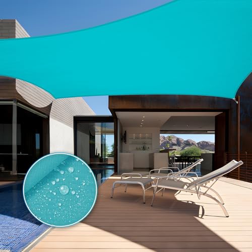 TANG 5'x5' Waterproof Sun Shade Sail Rectangle Outdoor Canopy UV Block Shade Cloth with Curved Edge for Patio Backyard Pool Pergola Cover, Turquoise - color: Turquoise, size: 5'x5'