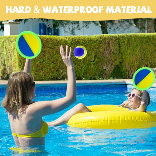 Outdoor Games - Beach Toys, Toss and Ball Set with 4 Paddles and 3 Balls, Perfect Yard Games Sets, Playground Sets for Backyards Easter Basket Stuffers for Kids/Adults/Family - color: Yellow