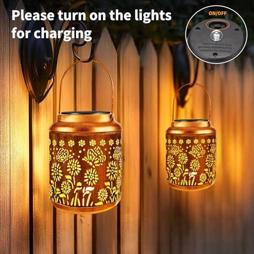 Brizled Butterfly Solar Lantern Lights 2 Pack, Warm White Christmas/Birthday Gift for Women Mom Grandma, Waterproof Hanging Solar Butterfly Lights, LED Lanterns for Garden Patio Path Tabletop Decor - size: 2 Pack, style: Butterfly-W