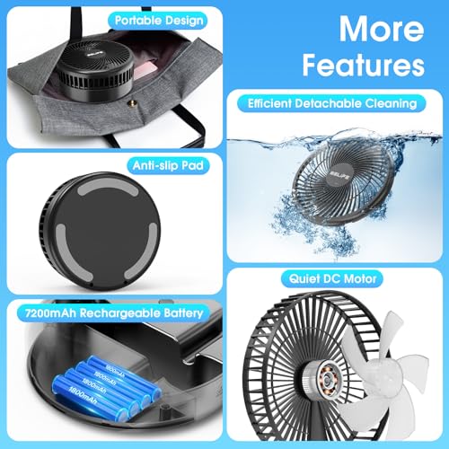 Belife X8-Lite Portable Fan, 7200mAh Battery Powered Rechargeable,USB Desk Floor Fan with Remote, Foldable Telescopic Fan for Home Bedroom Sleeping Office Camping Travel, 7.7" (Non-Oscillating, Black) - color: Black, style: Non-Oscillating