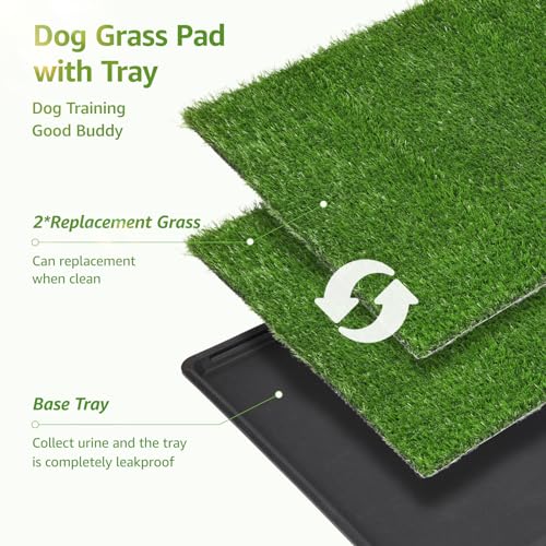 LOOBANI Dog Grass Pad with Tray Large - Dog Litter Box Indoor Potty for Apartment and Patio Training, with 2 Packs Grass Pee Pads for Replacement(Tray Potty 41 * 26.8inch) - size: Tray Potty 41*26.8inch
