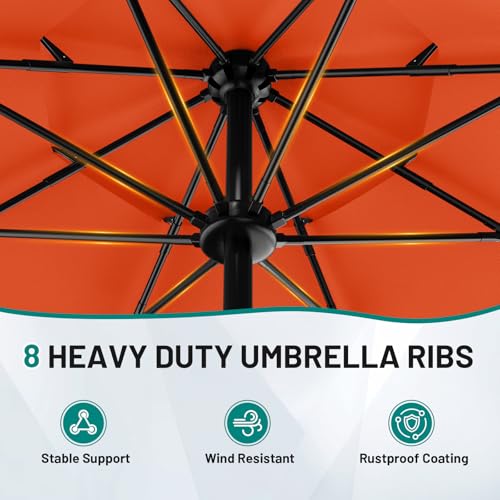 AreShark 9ft 3-Tier Patio Umbrellas, Outdoor Umbrella with 8 Sturdy Ribs UV Protection Windproof, Market Table Umbrella w/Push Button Tilt & Crank for Pool, Porch, Deck, Garden(Orange) - color: Orange