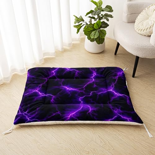 Nttopship Dog Cat Bed Mat Ultra Soft Fluffy Pet Bed Washable Fashion Dog Crate Beds Comfy Comfy Pet Sleeping Pad Suitable for Pet Raised Bed(30"x26",Purple Lightning) - color: Purple lightning, size: Medium