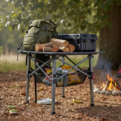 Folding Camping Table, Portable Lightweight Beach Tables for Sand Foldable, Aluminum Roll-up Folding Square Table for Outdoor Camping, Picnic, Card, Travel - color: Aluminum Desktop+storage
