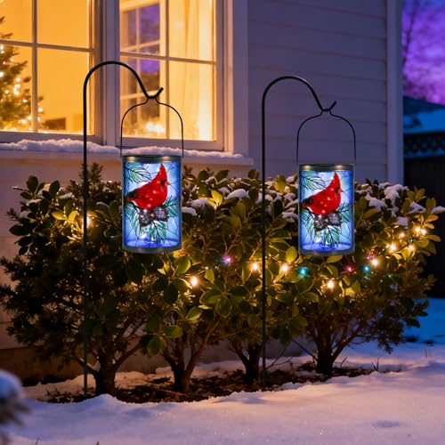 MUMTOP Hanging Solar Lanterns Outdoor Waterproof, Christmas Lantern Cardinal Solar Lights Outdoor Decorative Solar Lanterns Tabletop Lamp for Patio Garden Yard Christmas Decor - style: Christmas