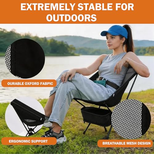 Camping Chair, Portable Foldable Compact Chair with Breathable Nylon Mesh, Lightweight Folding Backpacking Hiking Chair for Outdoor Camp, Travel, Beach, Picnic, Festival, Hiking (Black) - color: Black