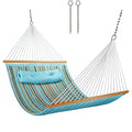 CHULIM 12 FT Double Quilted Fabric Hammock with Spreader Bars and Pillow 450 LBS Weight Capacity 2 Person Hammock for Outdoor Patio Backyard Poolside Blue Stripes - color: Blue Stripes