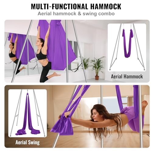 VEVOR Yoga Stand Frame, Max 441-551 lbs Load Swing Stand, Triangular Structure Aerial Rig, Aerial Silk Stands with Yoga Hammock, Standard & Height-Adjustable Version - color: Purple, style: Standard Version