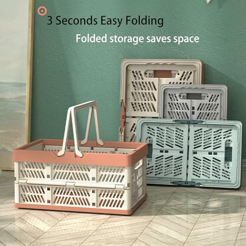 Collapsible Plastic Storage Crate - 20L Folding Organizer Basket Portable Stacking Storage Crate Bin with Handle, for Camping, Picnic, Car Trunk, Home Storage (Blue, M) - color: Blue