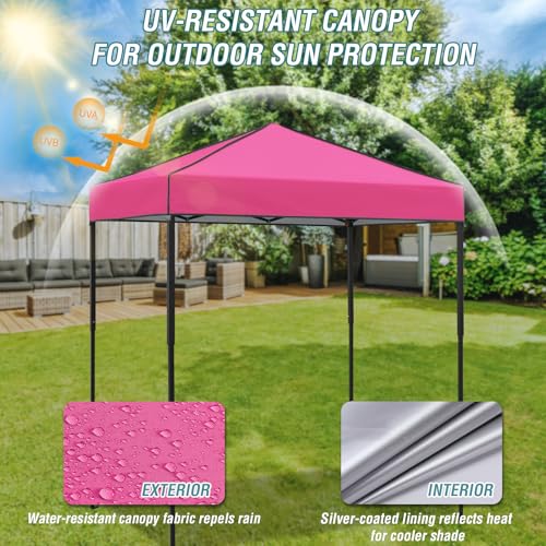 EAGLE PEAK 6x4 Instant Pop Up Canopy Tent, Straight Leg Sun Shelter, Portable Canopy with Carry Bag for Camping, Beach & Sports, Pink - color: Pink, size: No Wall