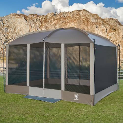 EVER ADVANCED Magnetic Screen House Room 11x9ft, Hands-Free Entry,Screenhouse with Sun Protection for Camping&Picnic, 11x9ftCamping Tent Canopy Shelter with Mesh, Brown - color: Brown