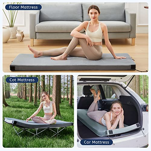 HomeMate CertiPUR-US Memory Foam Camping Mattress Pad Portable Roll Up Mattress for Adults Sleeping Mat Cot Mattress Pad - color: Grey, size: Cot / 72*24*3