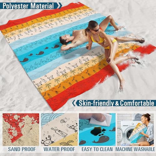 Beach Blanket Waterproof Sandproof Oversized 78''×81'' Suits 1-5 Adults Lightweight Large Picnic Mat Sand-Free Beach Blanket for Travel Camping Hiking Picnic - color: Beach Scene, size: 78''x81''